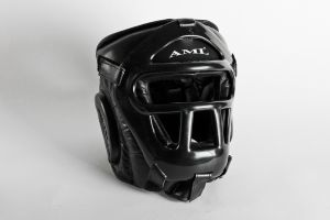 Шлем тренировочный с маской AML, кожа, черный  ― НатурКлаб