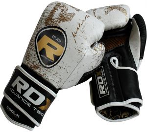 Перчатки боксерские RDX GOLDEN BGX F4, кожа, черный/белый/золотой ― НатурКлаб