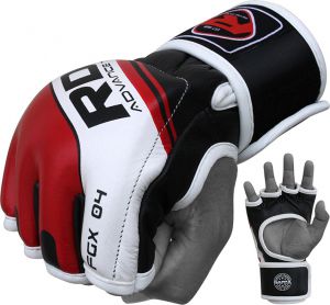 Перчатки ММА RDX FGX-04, кожа, черный/белый/красный ― НатурКлаб